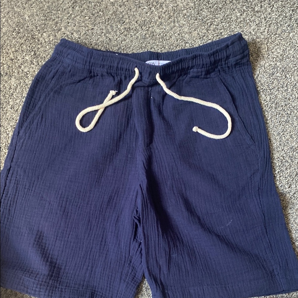 Zara Blue Athletic Shorts with Ribbed Texture